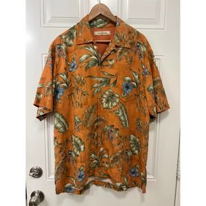 Tommy Bahama Men's Orange Tropical 100% Silk Shirt Sz L